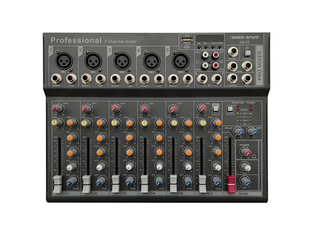 Voice-Kraft VK-F7 Keverőpult 5 Monó/1 Sztereó csatorna, USB Audio interface, Bluetooth